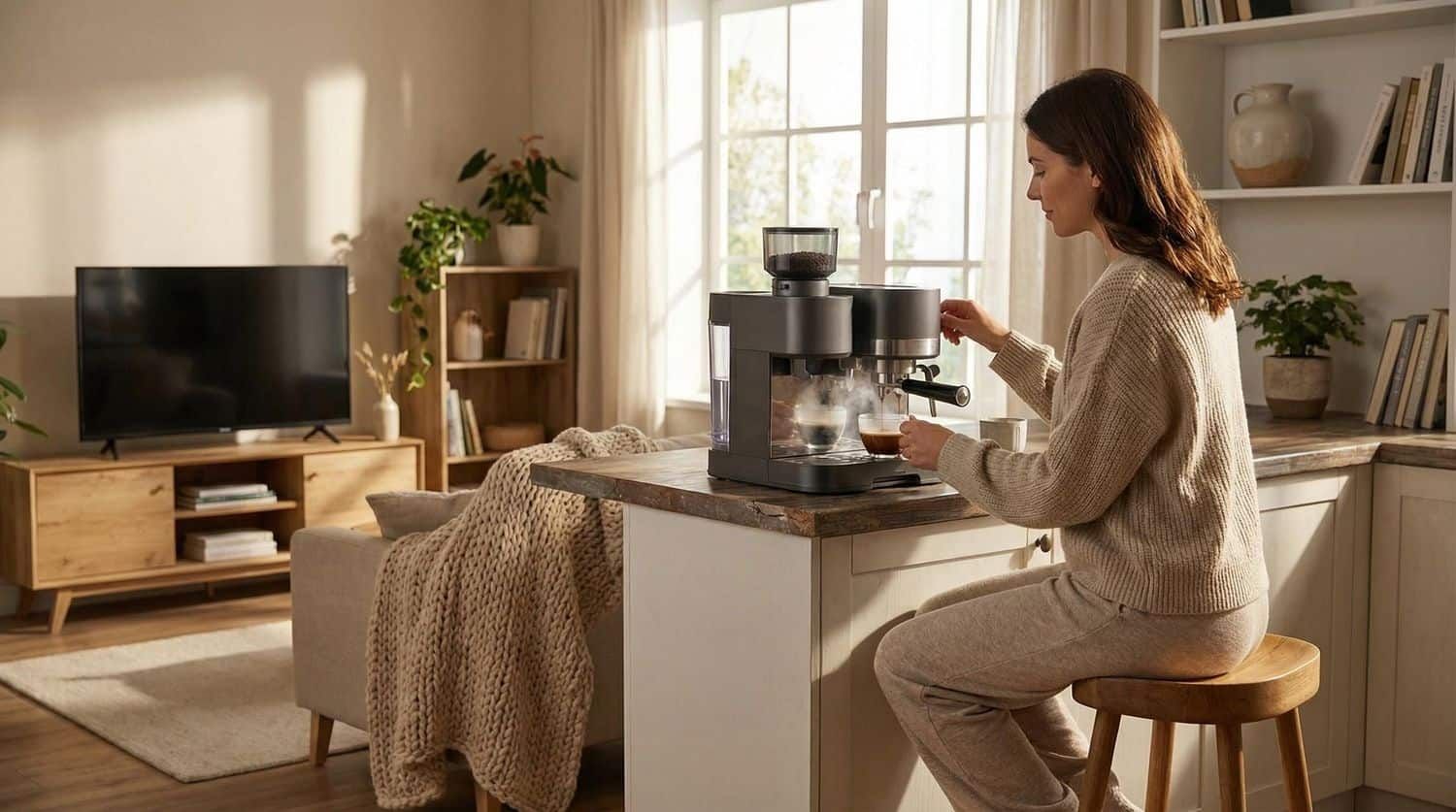 HOME 5 Automatic Espresso Machine with Grinder, 15 Bar High Pressure Coffee Maker for Home