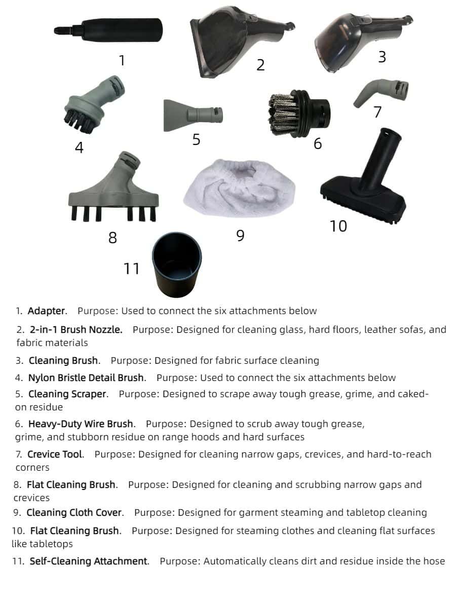 Cleaning Appliance Parts for OEM Manufacturing Collection of vacuum cleaner parts including adapters, brushes, and attachments.