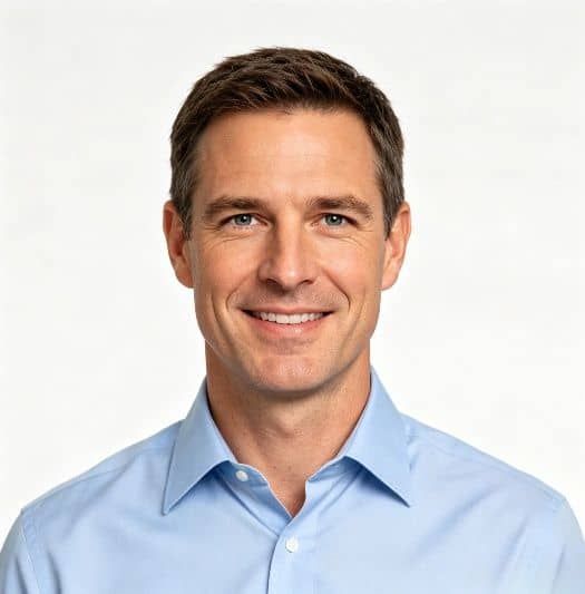 Professional man in a light blue shirt smiling at the camera.